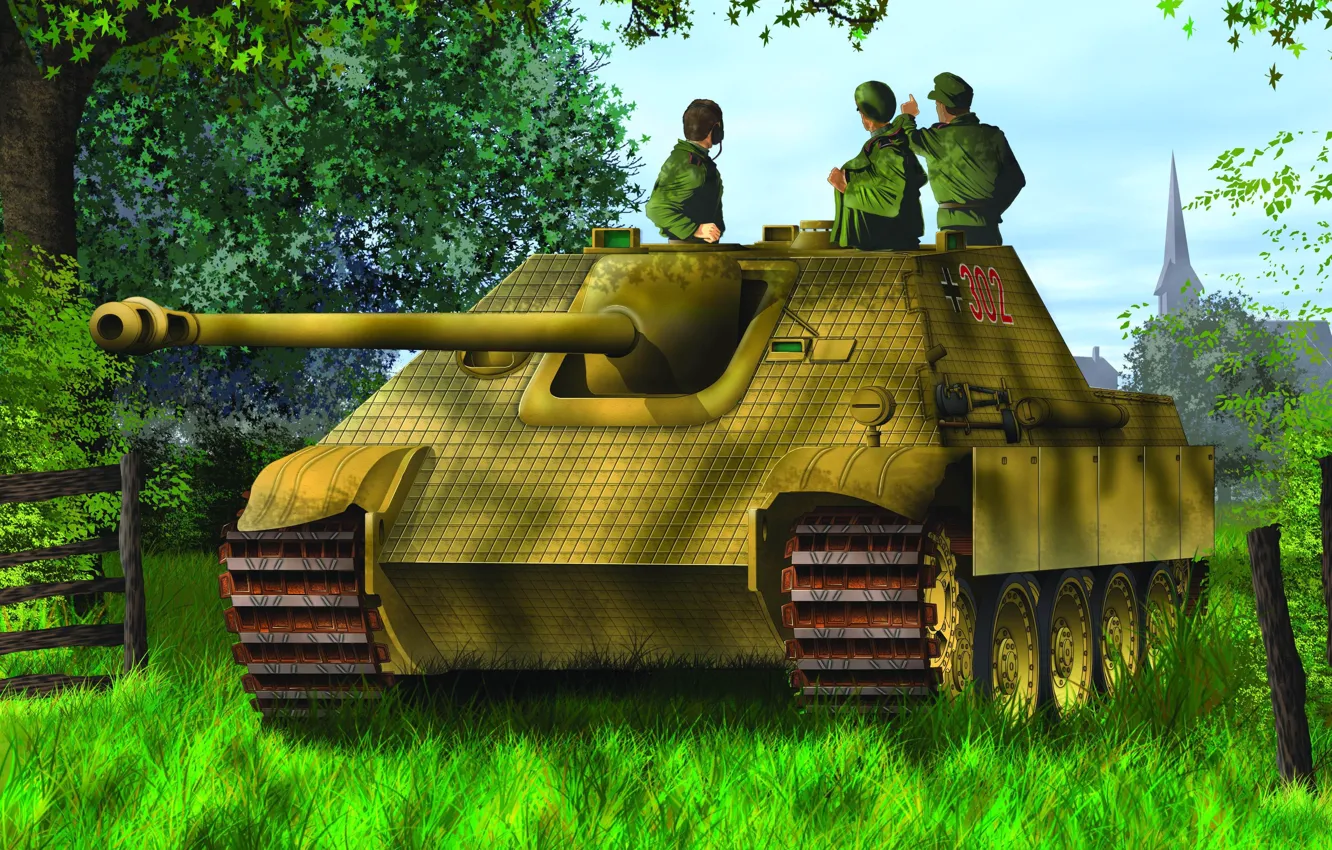 Photo wallpaper war, art, painting, Jagdpanther, tank, WW2