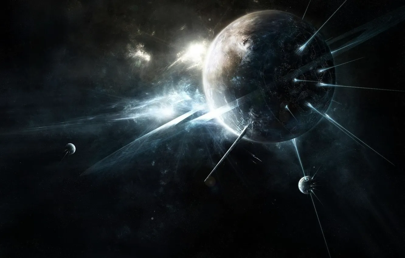 Photo wallpaper space, rays, light, space, planet