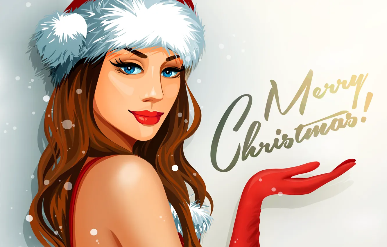 Photo wallpaper look, girl, holiday, vector, gloves, Merry Christmas