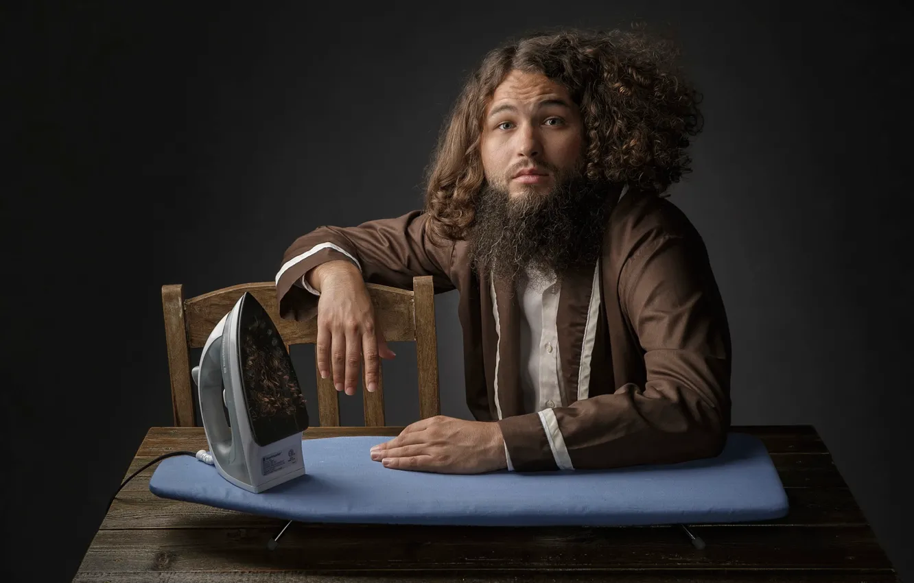 Photo wallpaper hair, man, humor, beard, iron