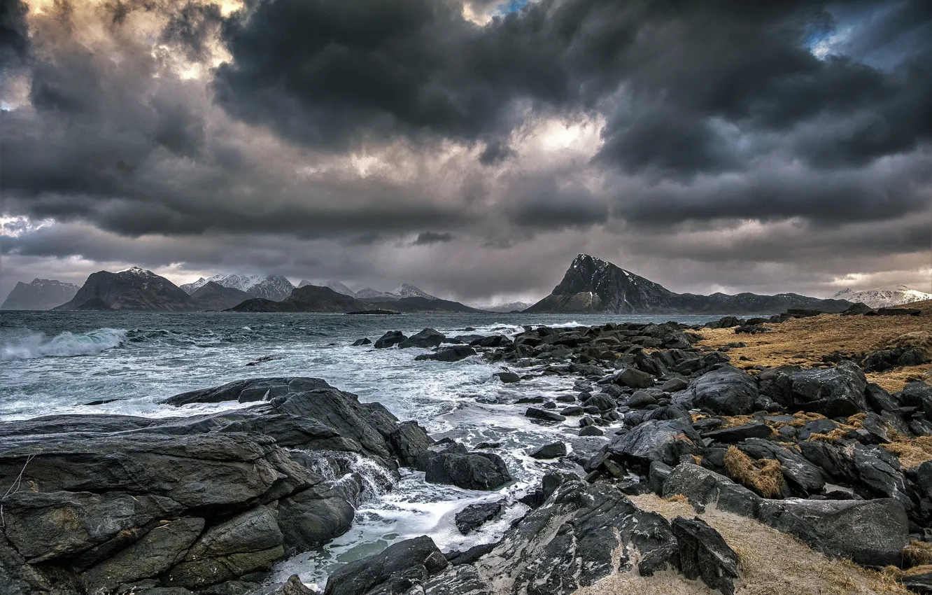 Photo wallpaper sea, rocks, coast, Norway