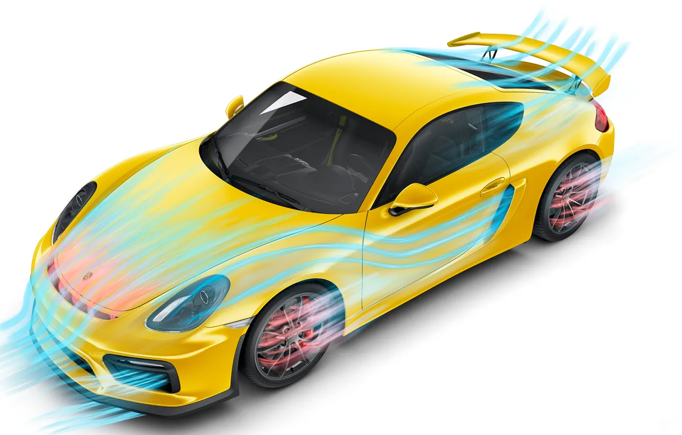 Photo wallpaper yellow, Porsche Cayman GT4, aerodynamic test
