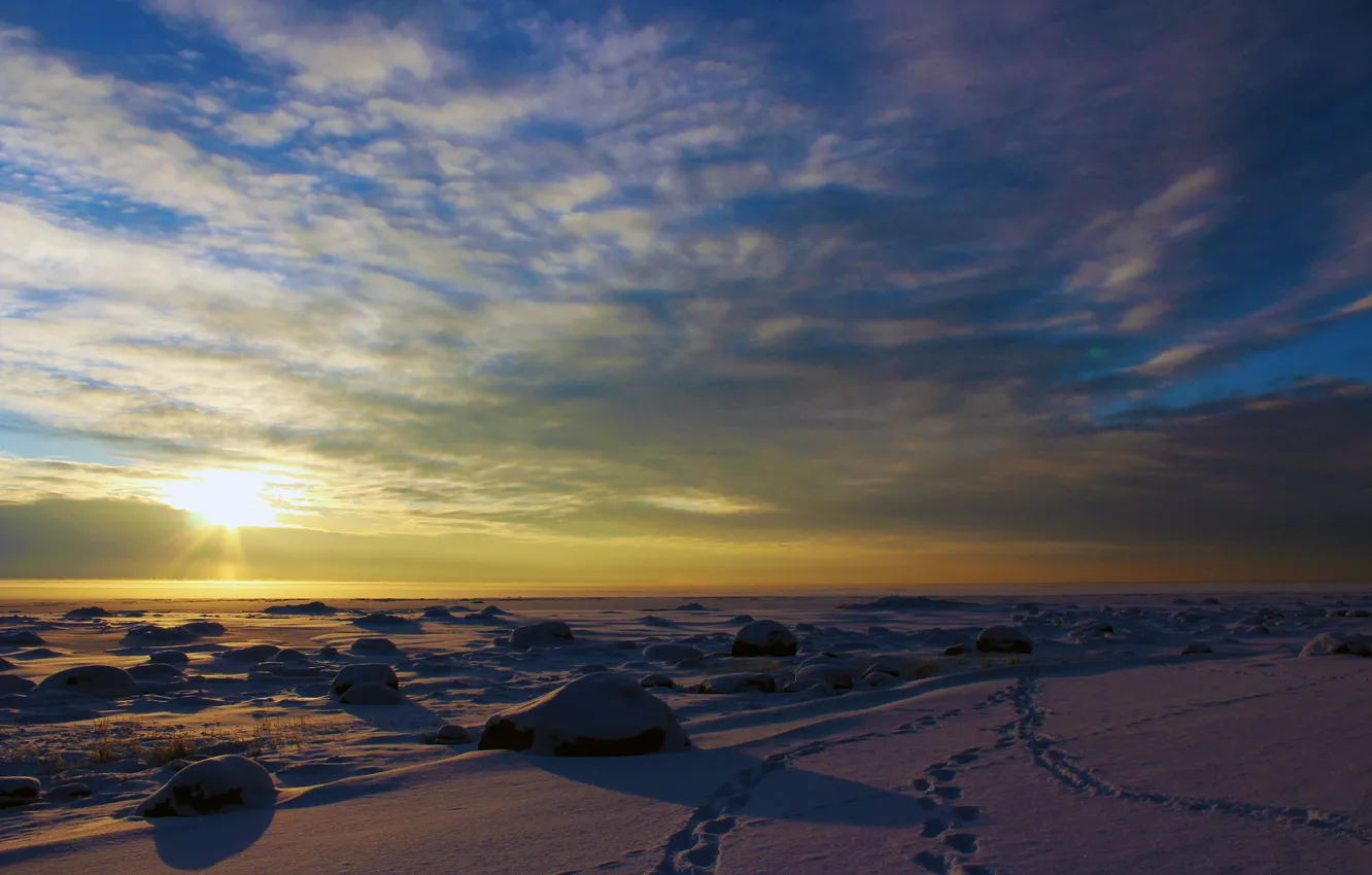 Photo wallpaper winter, the sky, clouds, landscape, sunset, nature, real photo