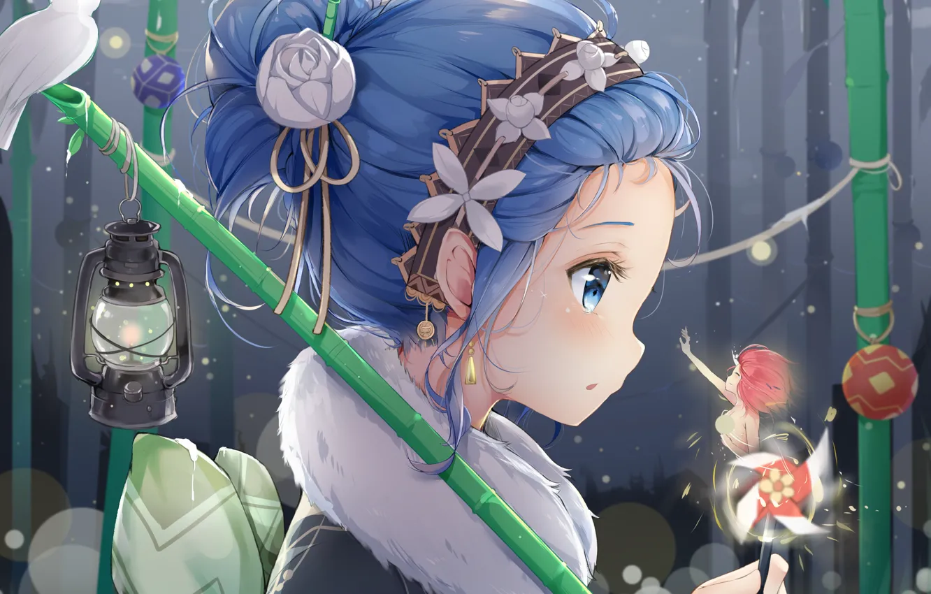 Photo wallpaper girl, fairy, pigeons, RAM, re zero kara hajime chip isek or seikatsu, From scratch, REM