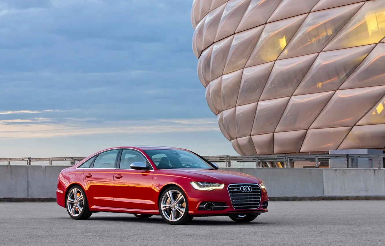 Photo wallpaper Audi, Red, Germany, Sedan, Car, Stadium