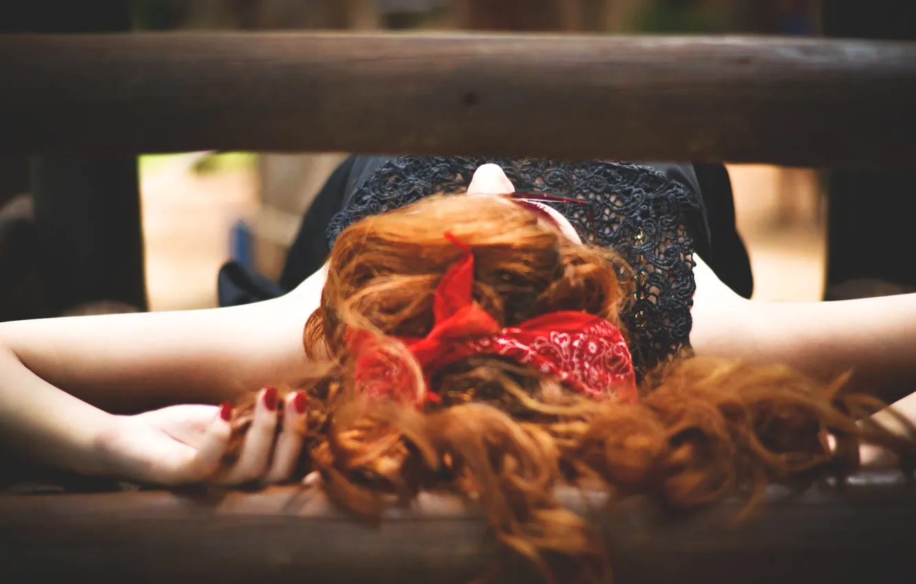 Photo wallpaper girl, red, pose, glasses, lies, curls, lacquer, manicure