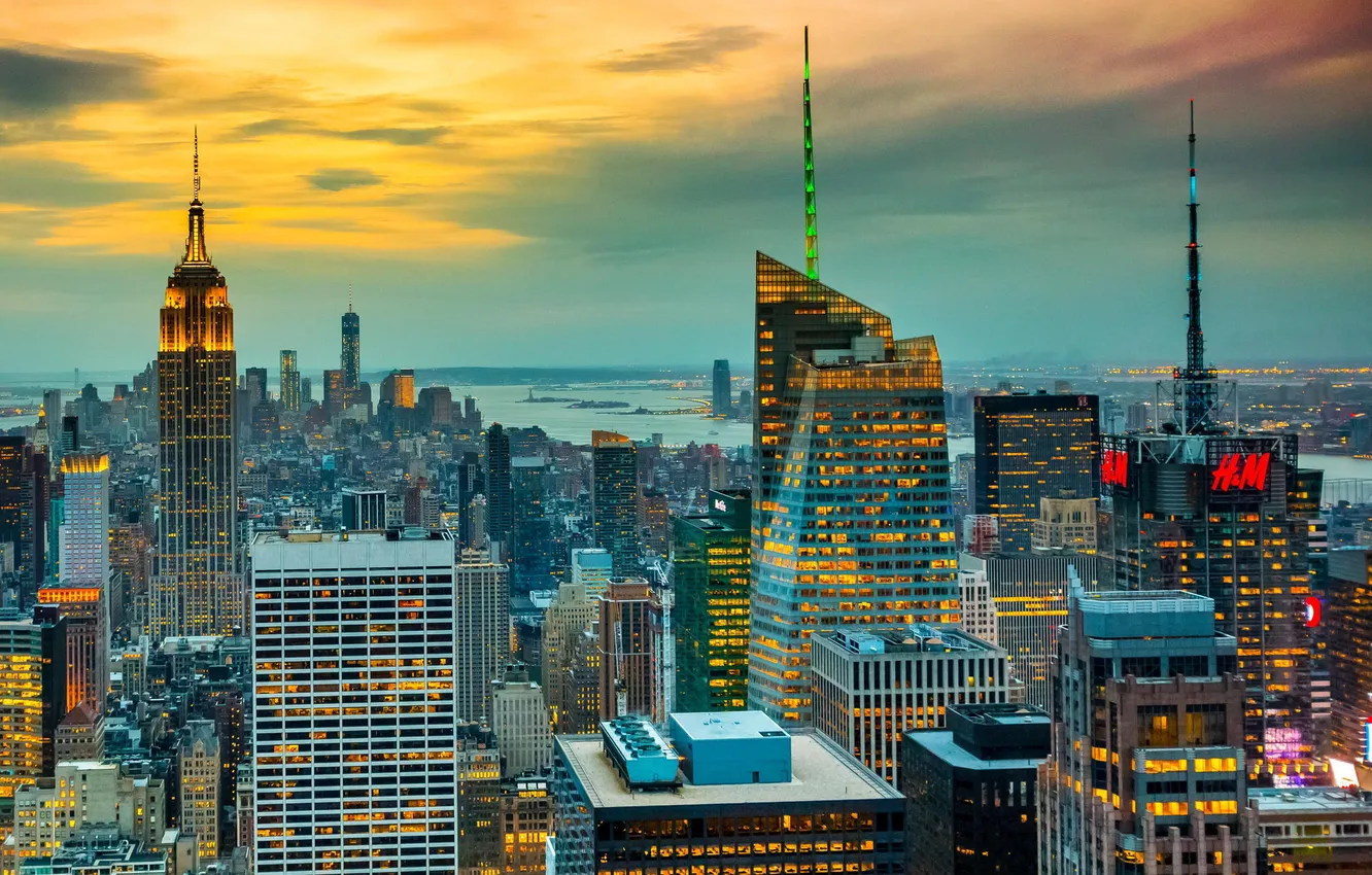 Photo wallpaper sunset, the city, New York, USA