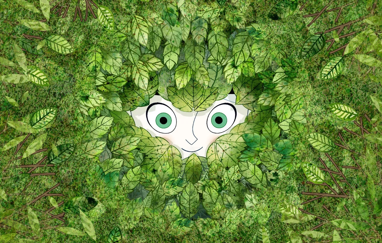 Photo wallpaper look, smile, fantasy, foliage, cartoon, green eyes, Aisling, The Secret Of Kells