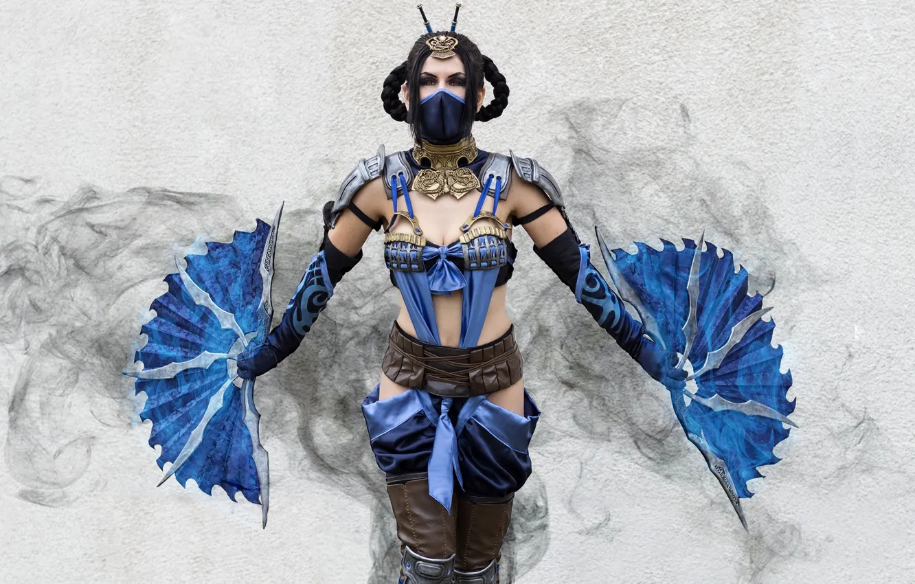 Photo wallpaper girl, mask, fan, cosplay, Kitana