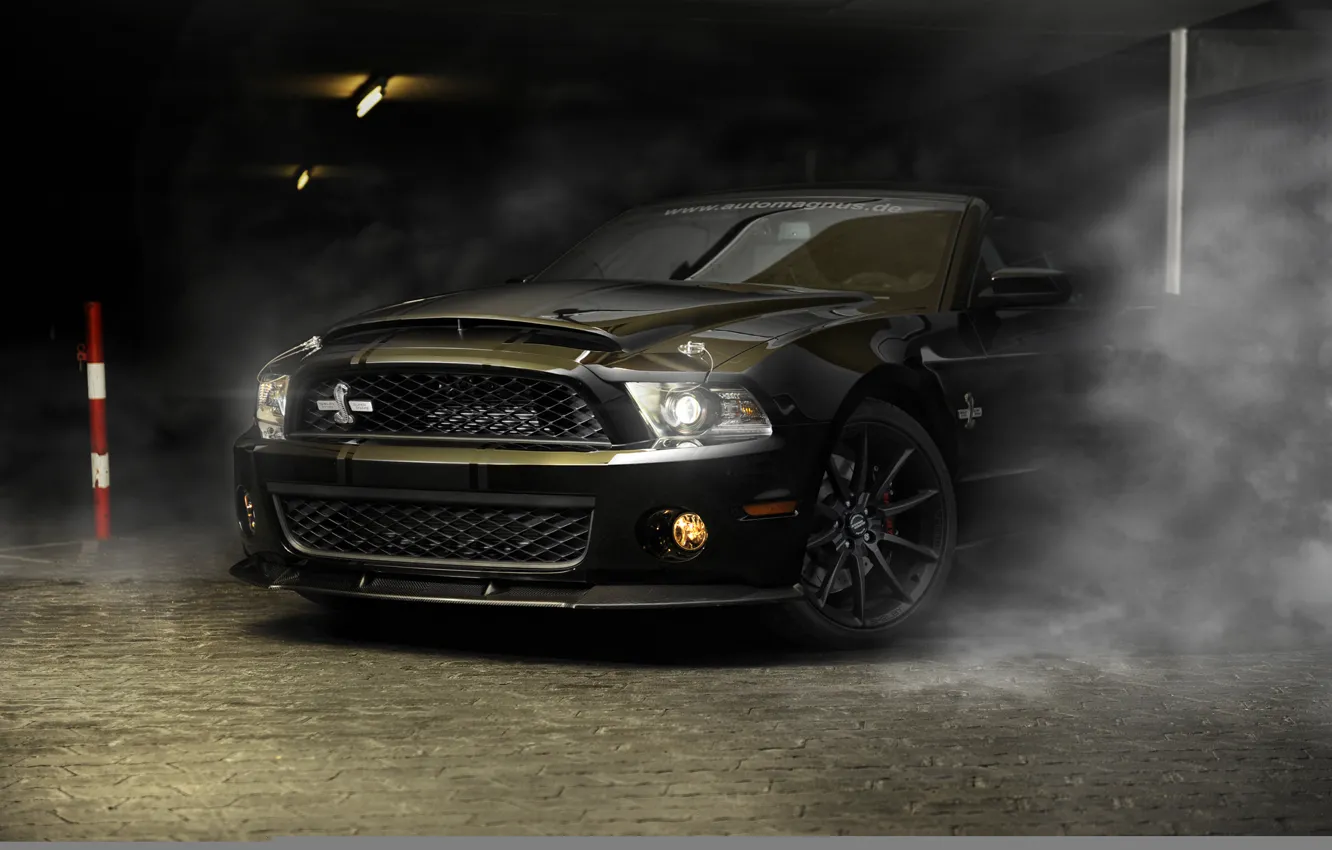 Photo wallpaper car, auto, strip, black, smoke, Ford, mustang, Mustang