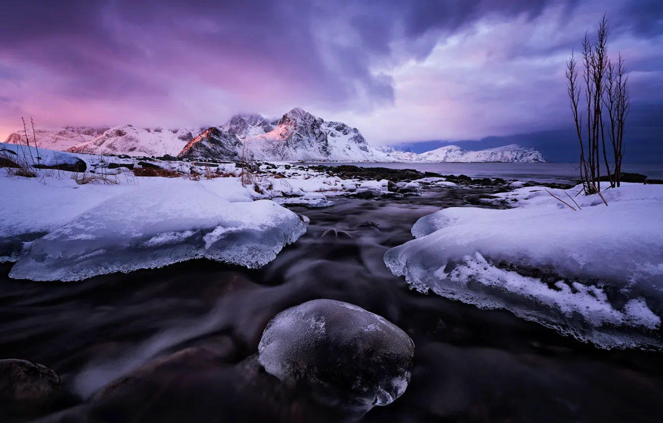 Photo wallpaper clouds, mountains, ice, Norway