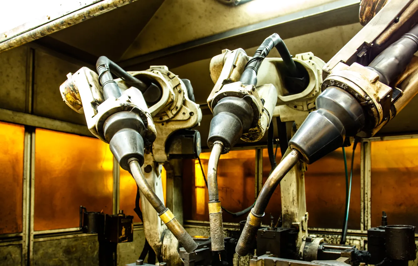 Photo wallpaper industrial, high technology, welders, Robotic
