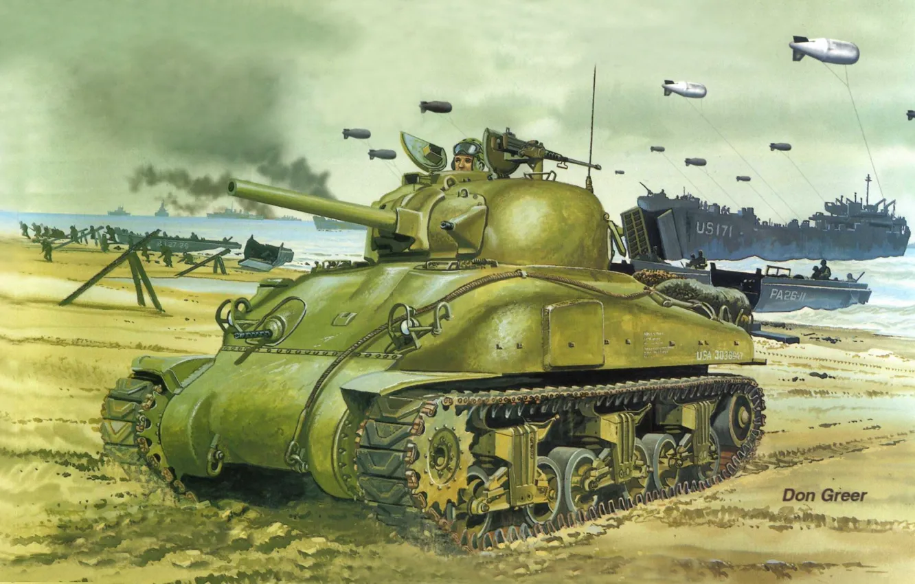 Photo wallpaper arrival, after, troops, Sherman, M4 Sherman, Overlord, June 6, 1944., Normandy operation