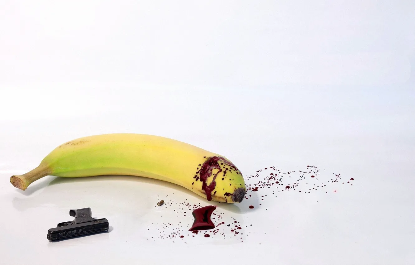 Photo wallpaper gun, bananas, a pool of blood, Suicide