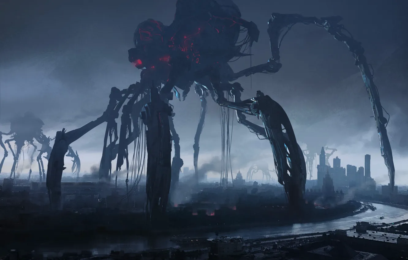 Photo wallpaper the city, river, attack, attack, invasion, The invasion