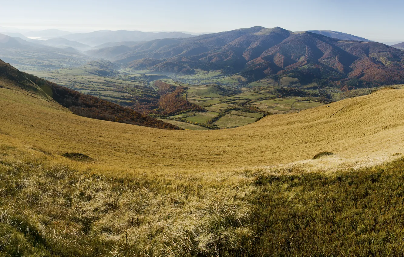 Photo wallpaper autumn, panorama, Ukraine, Carpathians, Oddeleny ridge, Eastern Beskids