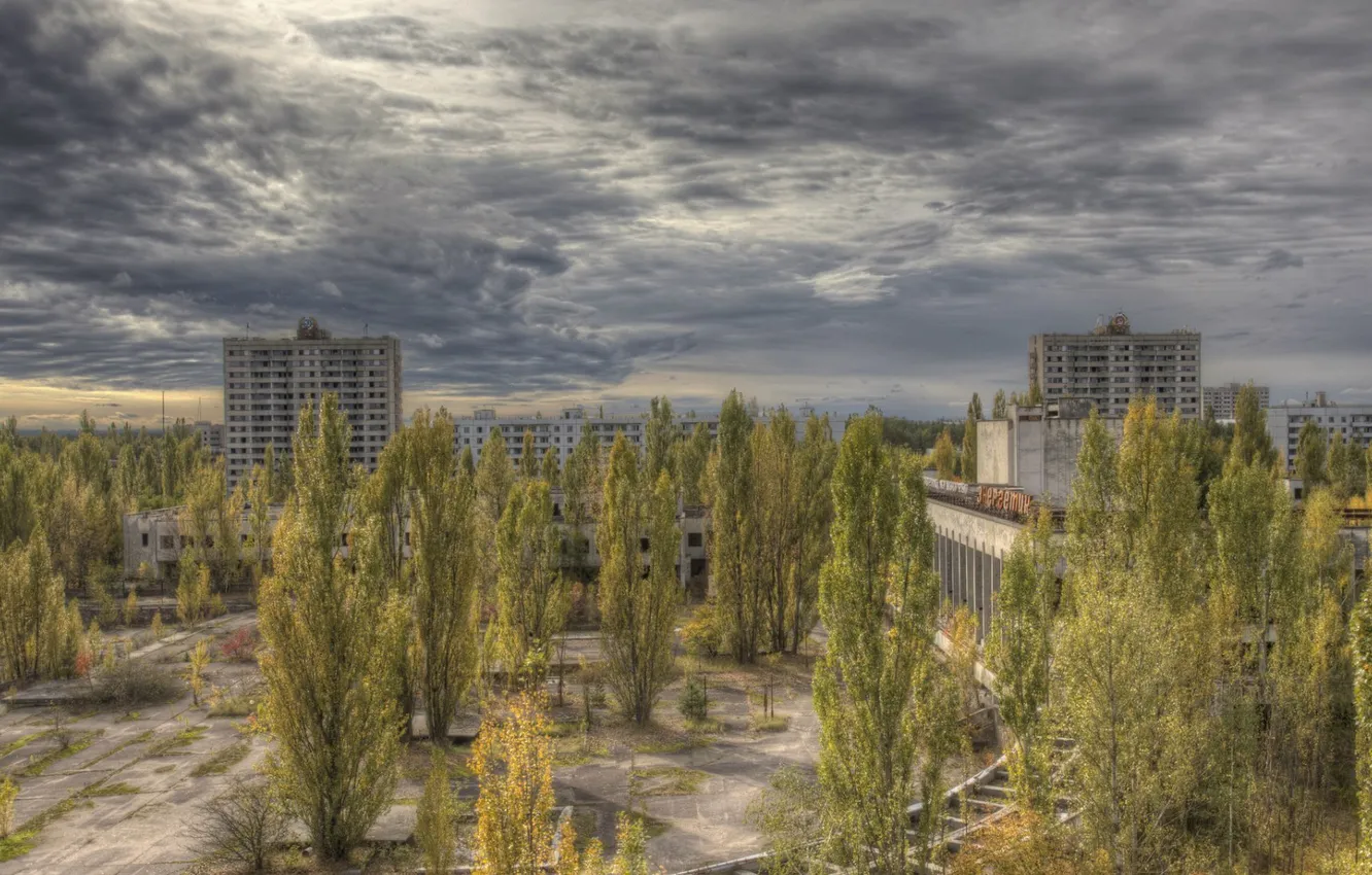 Photo wallpaper autumn, clouds, overcast, Chernobyl, Pripyat, Ukraine