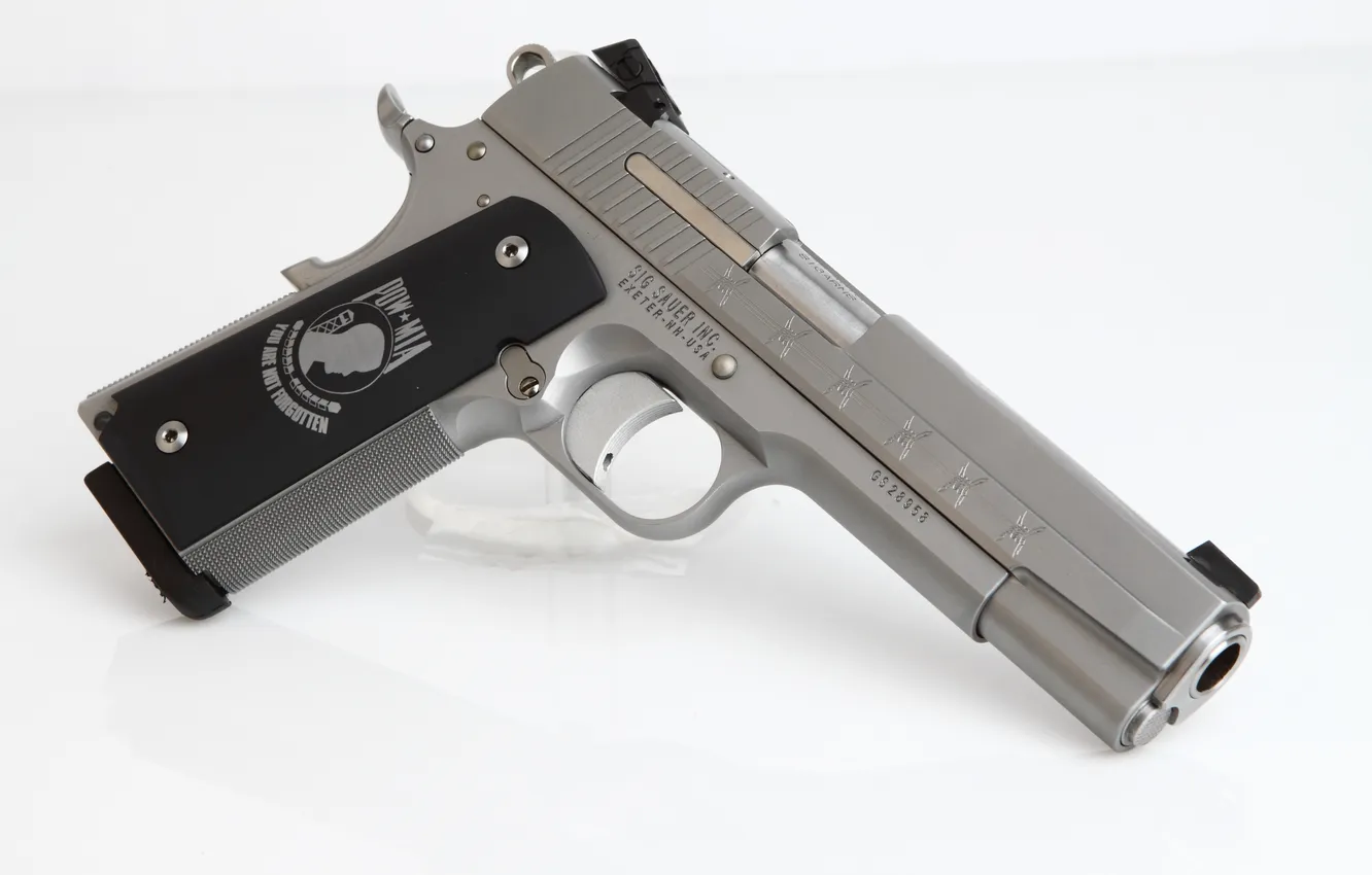 Photo wallpaper USA, white, sig 1911 pow, sig sauer inc, psitol
