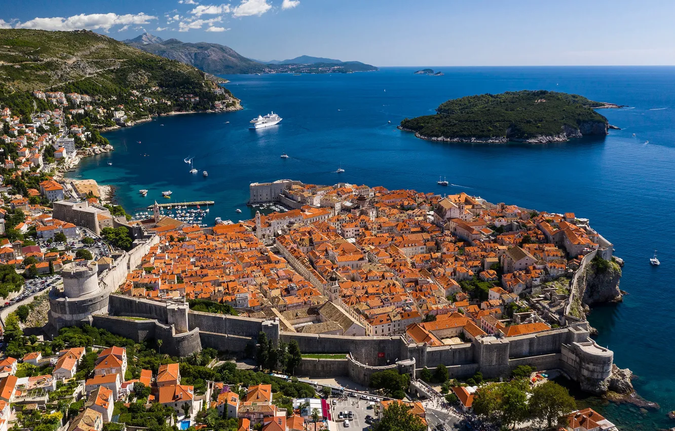 Photo wallpaper sea, island, home, panorama, Croatia, Croatia, Dubrovnik, Dubrovnik