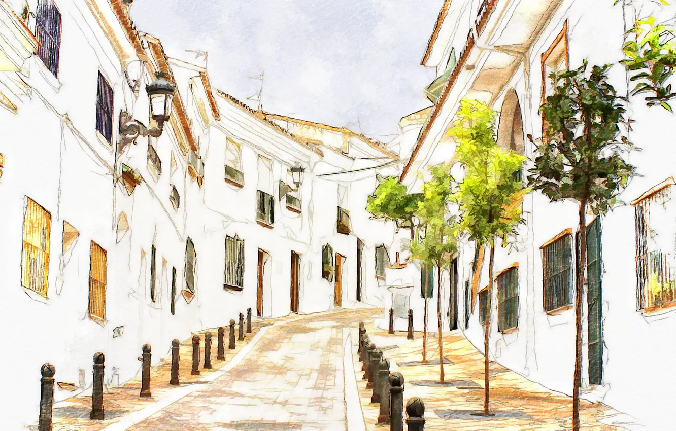 Photo wallpaper the city, street, home, Spain