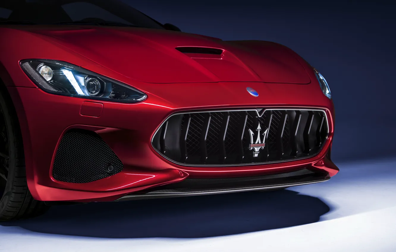 Photo wallpaper car, Maserati, red, logo, Maserati Granturismo