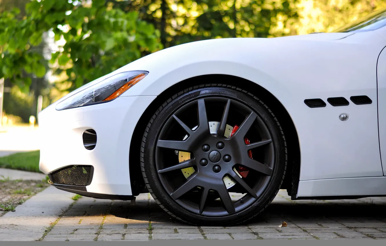 Photo wallpaper white, Maserati, wheel, Matt, disk, granturismo, wheel, whitem matt
