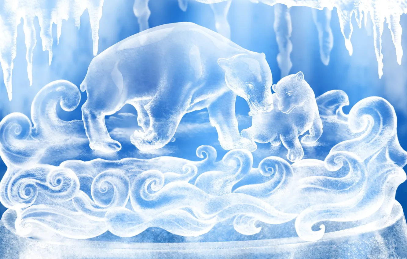 Photo wallpaper white, snow, blue, figure, Bears