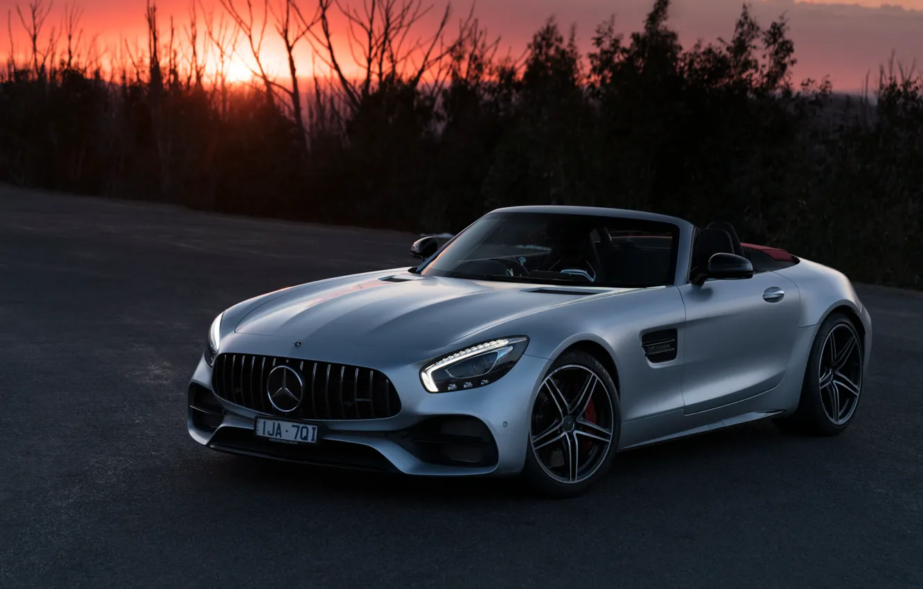 Photo wallpaper sunset, Roadster, Mercedes-Benz, AMG, 2018, GT C