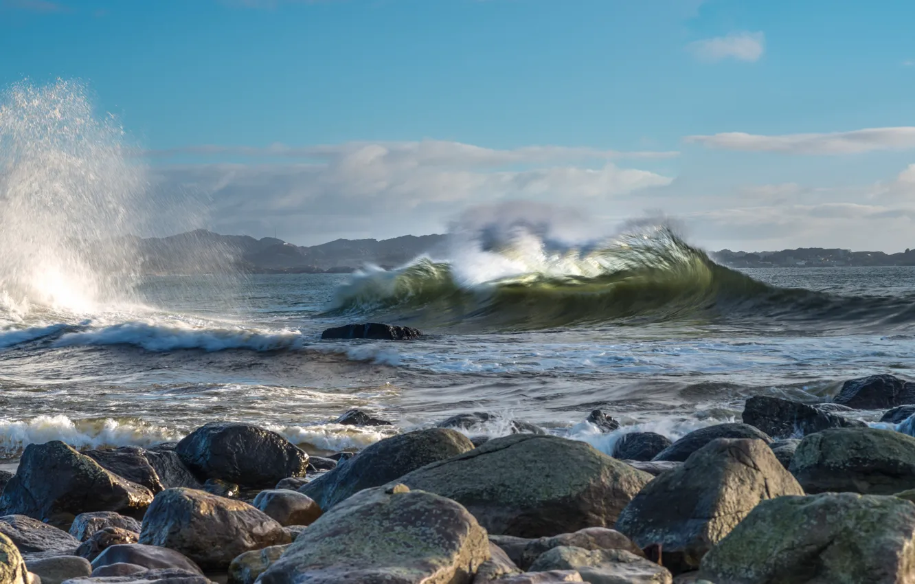 Photo wallpaper sea, wave, stones, coast