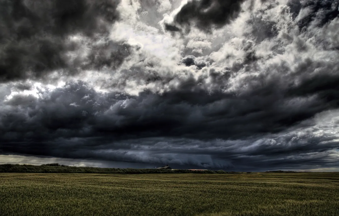 Photo wallpaper field, clouds, the darkness
