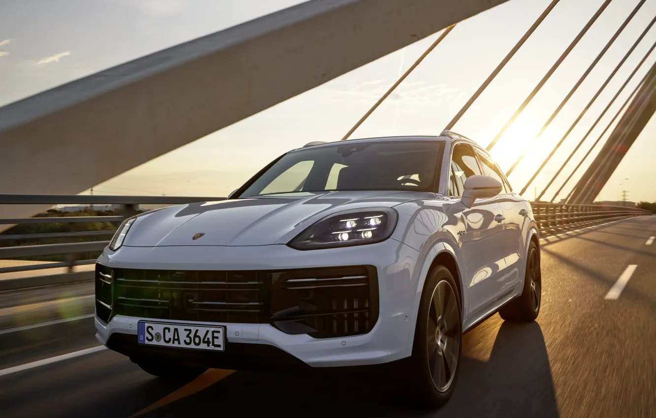Photo wallpaper Porsche, Cayenne, front view, Porsche Cayenne Turbo E-Hybrid
