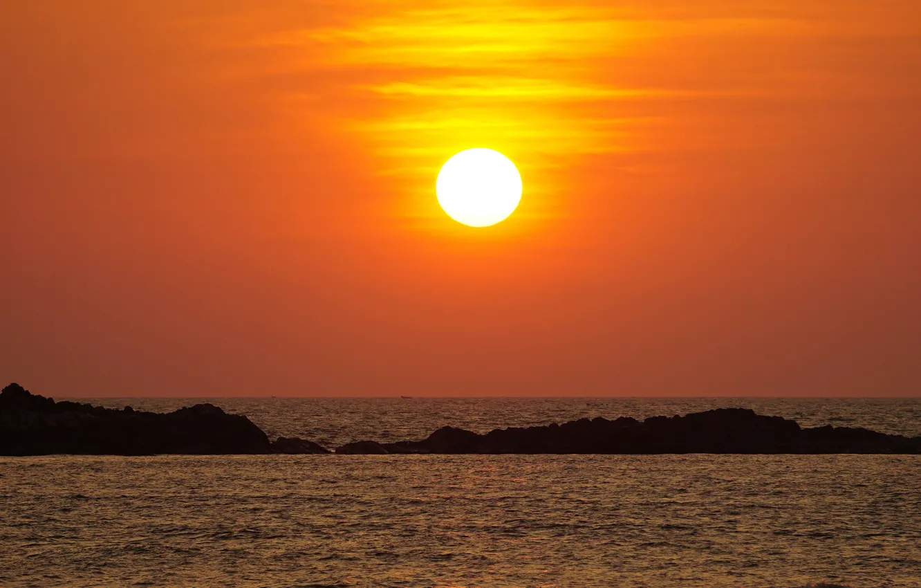 Photo wallpaper sea, the sun, sunset, nature