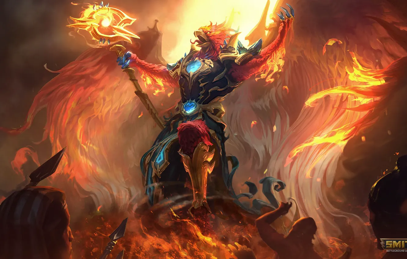 Photo wallpaper lights, God, wings, art, Phoenix, Smite
