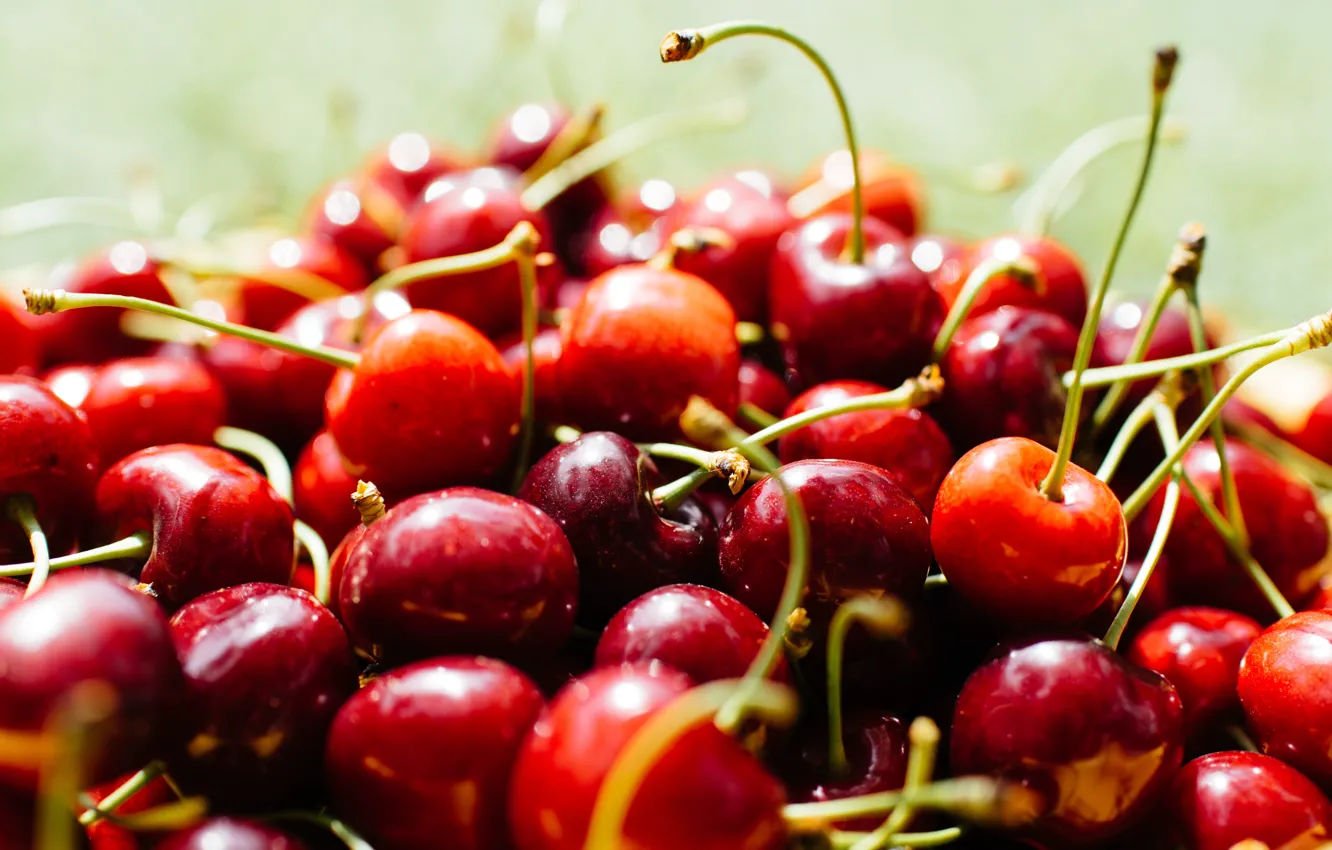 Photo wallpaper light, cherry, a lot, cherry, juicy, bokeh