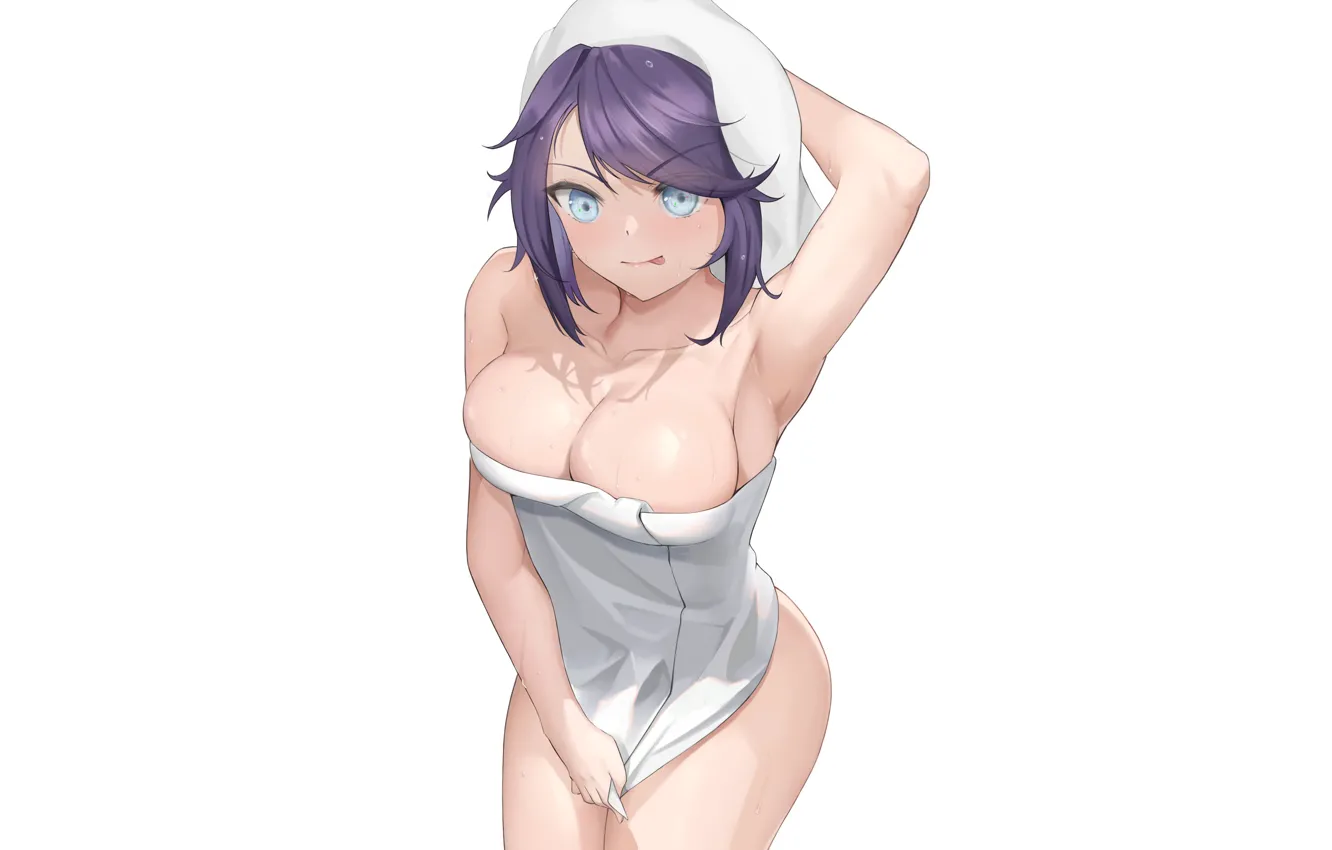 Photo wallpaper girl, sexy, wet, anime, bath, pretty, purple, babe