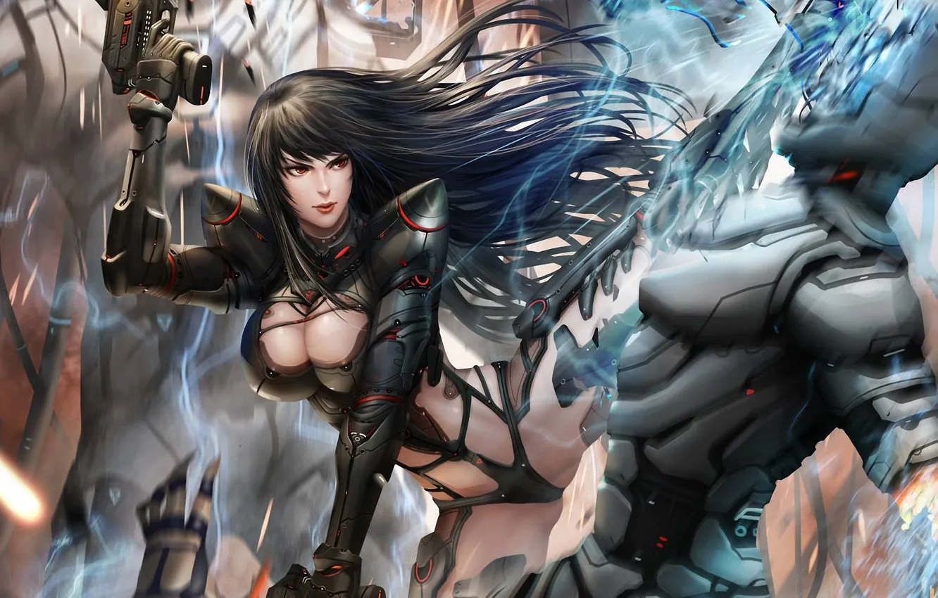 Photo wallpaper girl, gun, weapons, art, battle