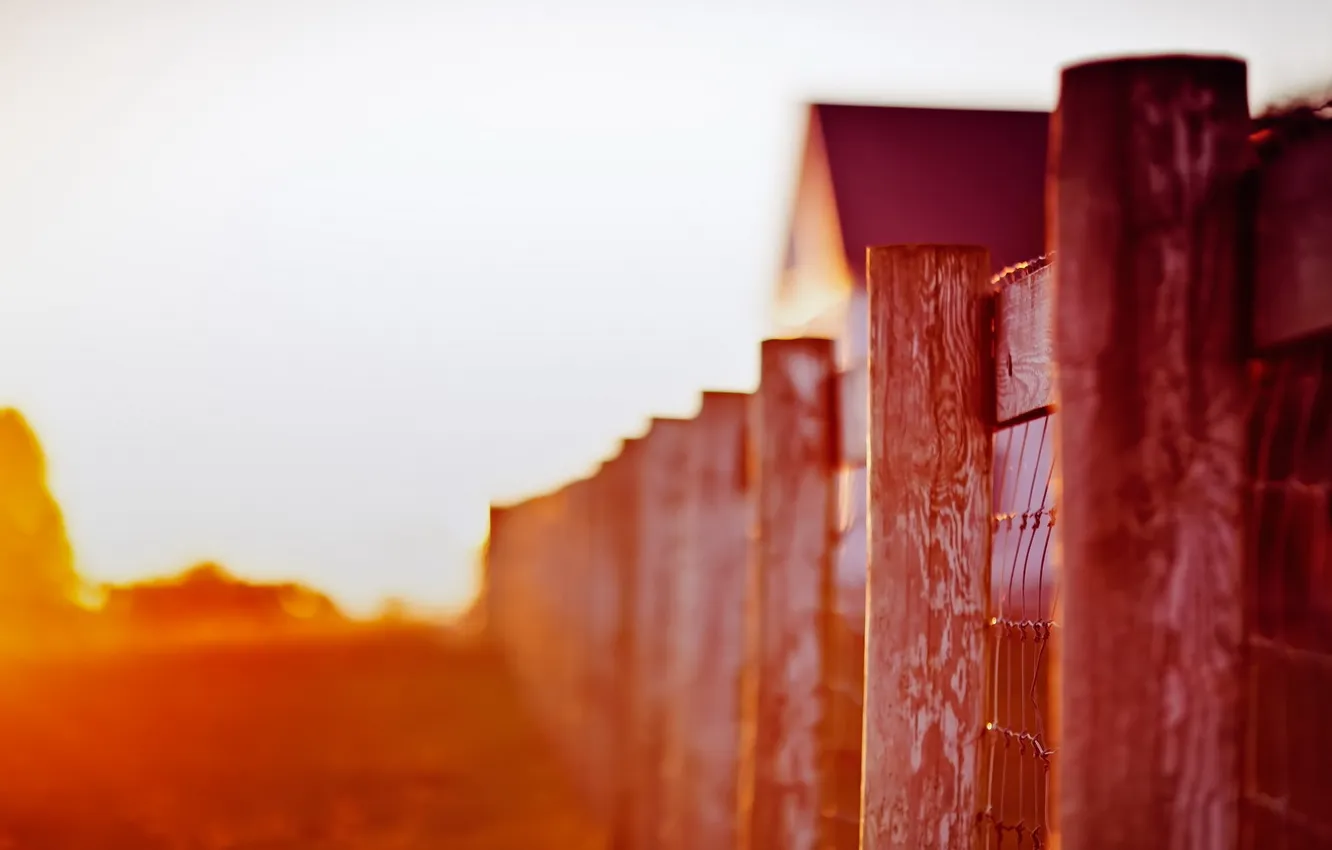 Photo wallpaper landscape, sunset, the fence