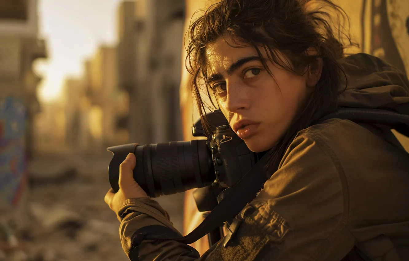 Photo wallpaper look, girl, building, home, the camera, photographer, devastation, photographer