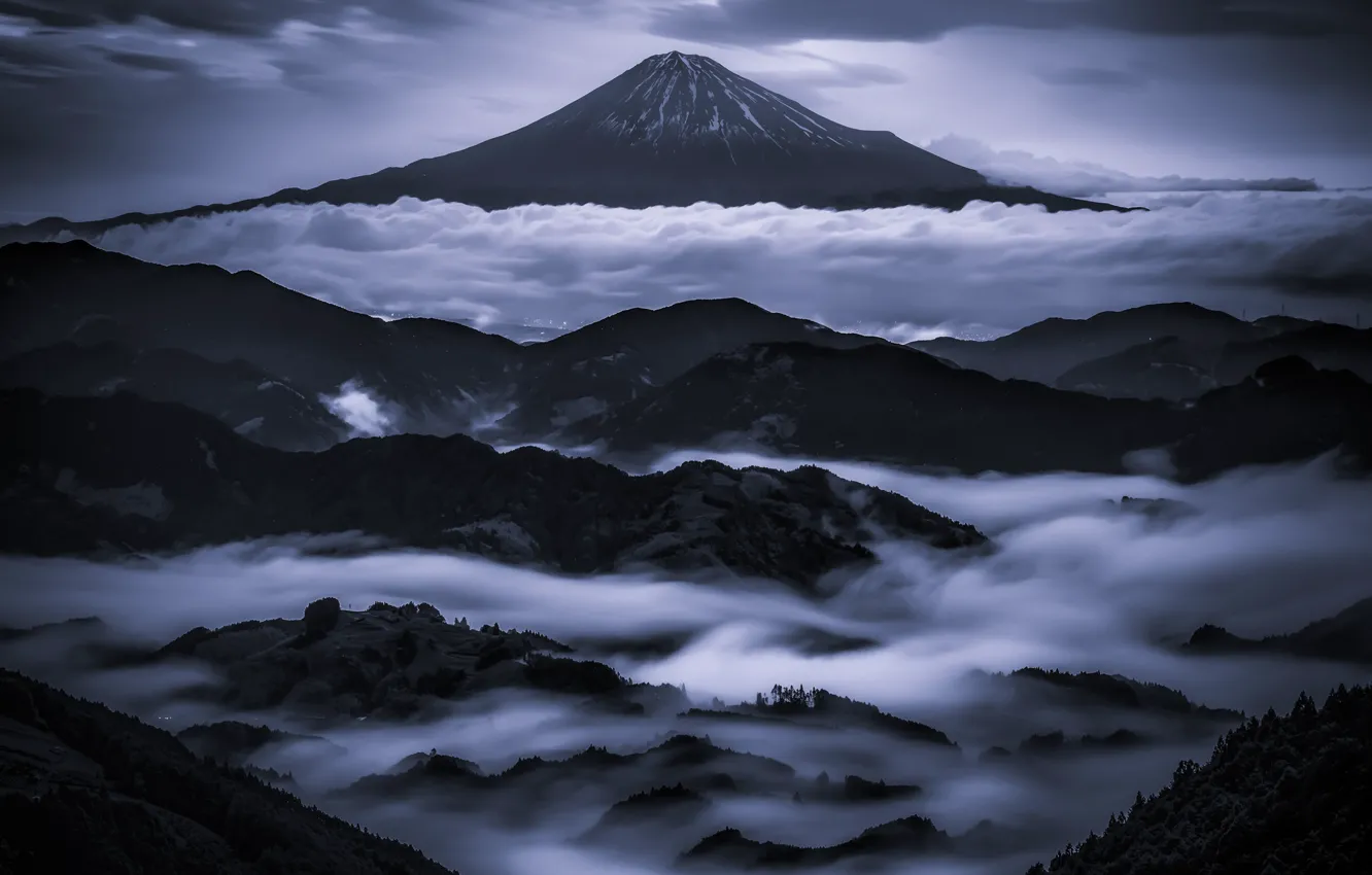 Photo wallpaper clouds, mountains, mountain, Japan