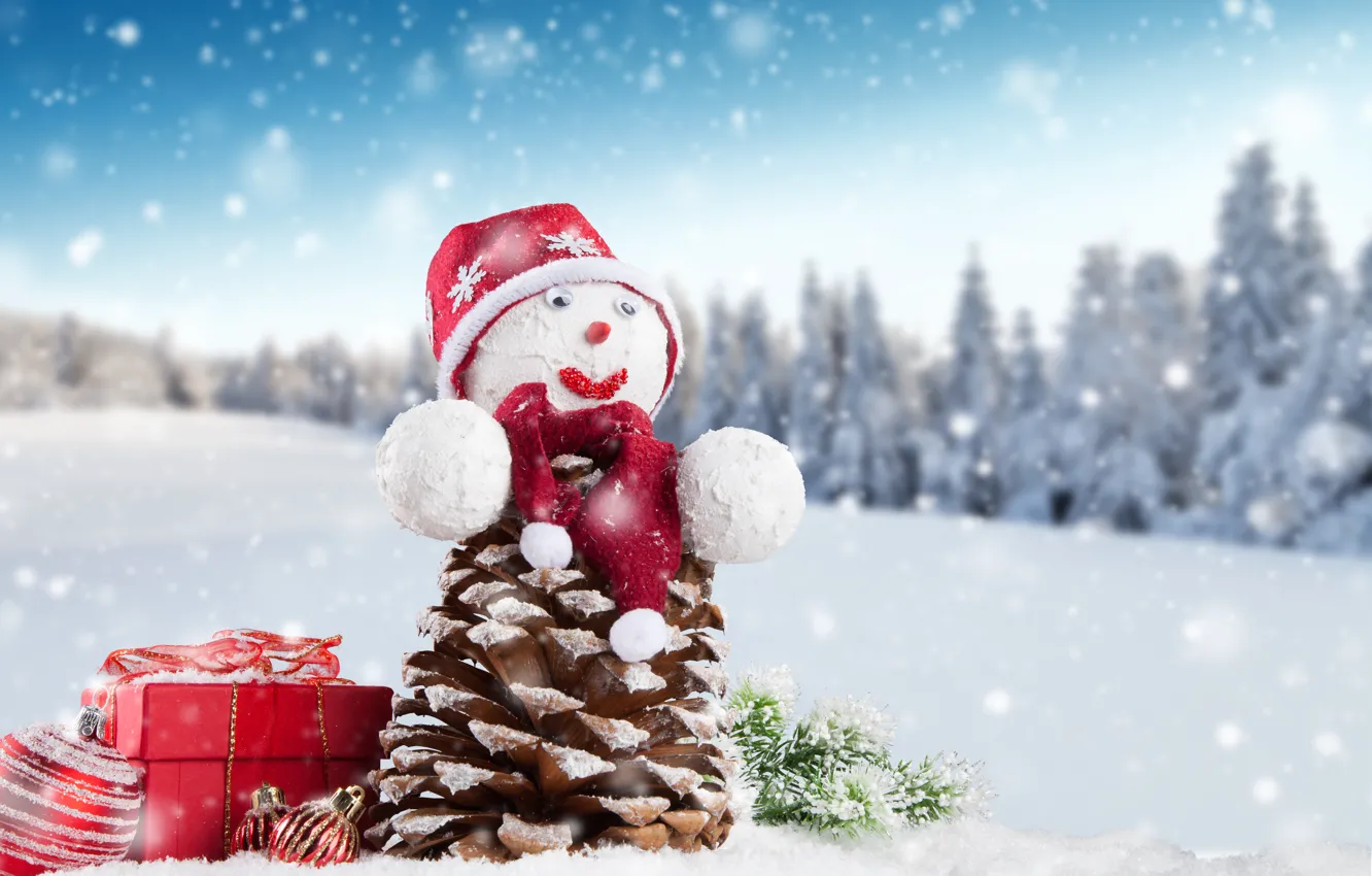 Photo wallpaper new year, Christmas, snowman, Christmas, winter, snow, Merry, decoraton