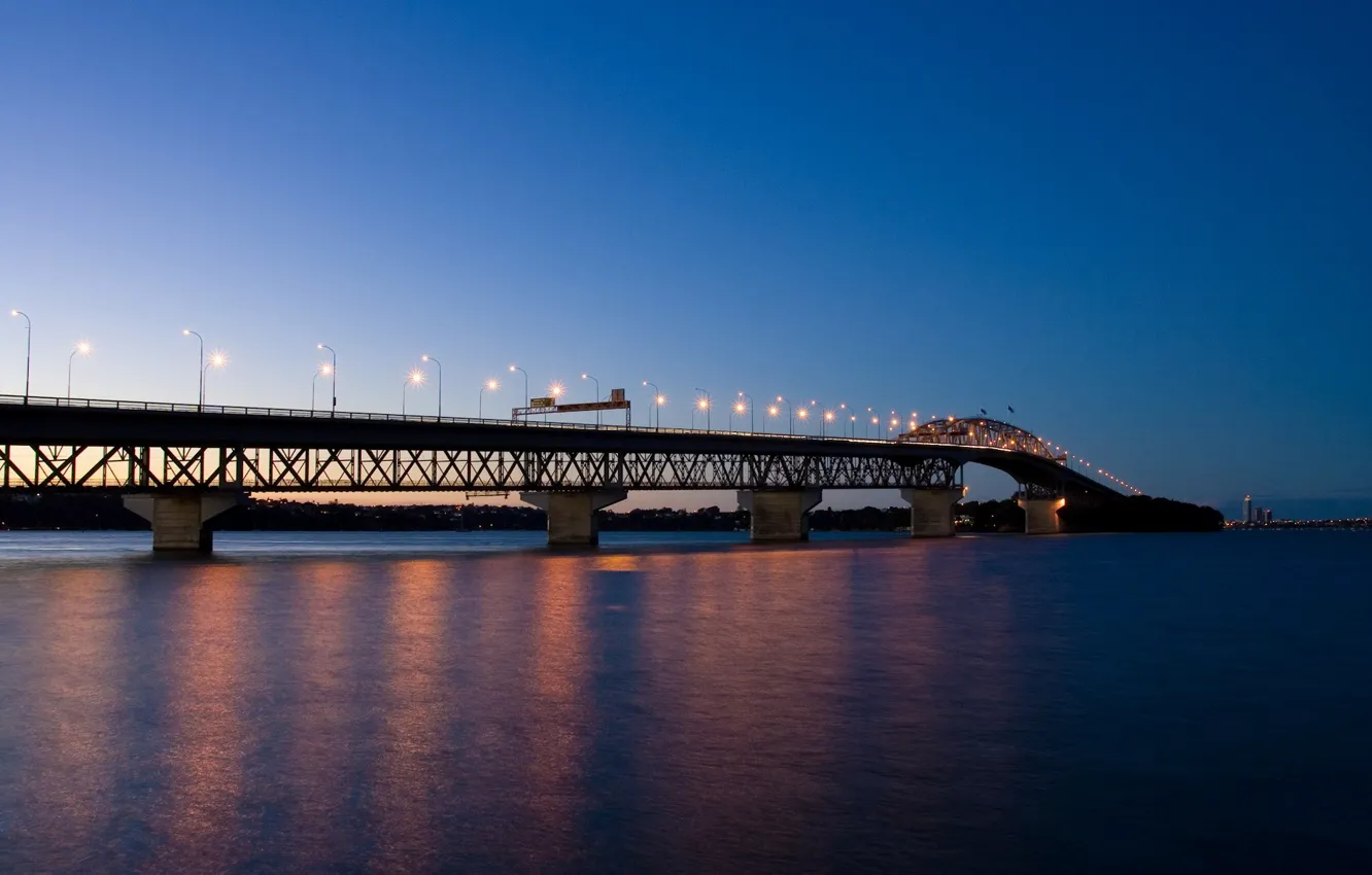 Photo wallpaper bridge, lights, the evening