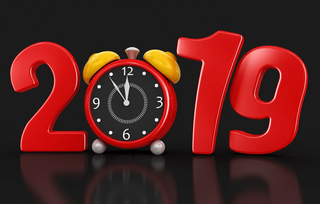 Photo wallpaper watch, alarm clock, New year, 2019