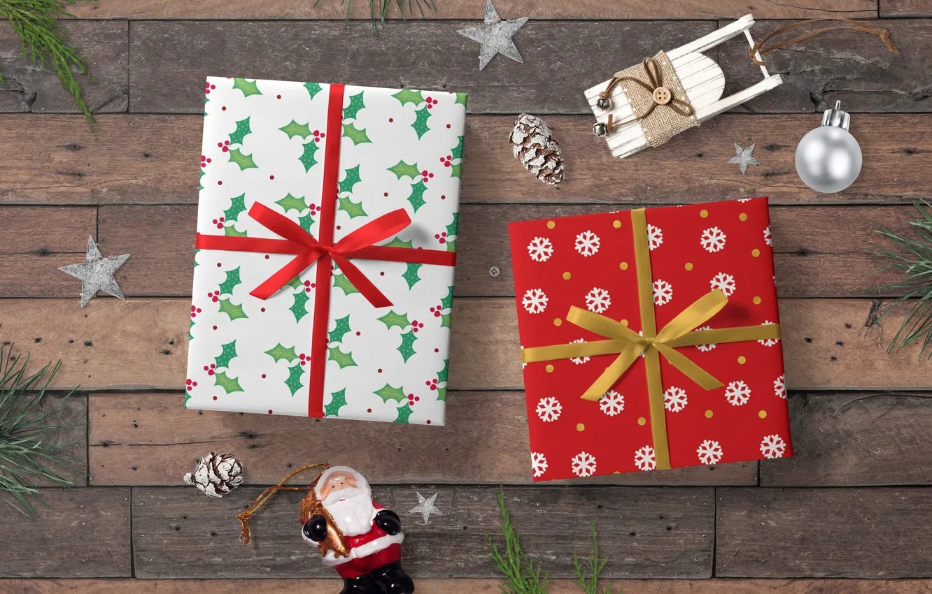 Photo wallpaper holiday, toys, Board, Christmas, gifts, New year, sleigh, Santa Claus