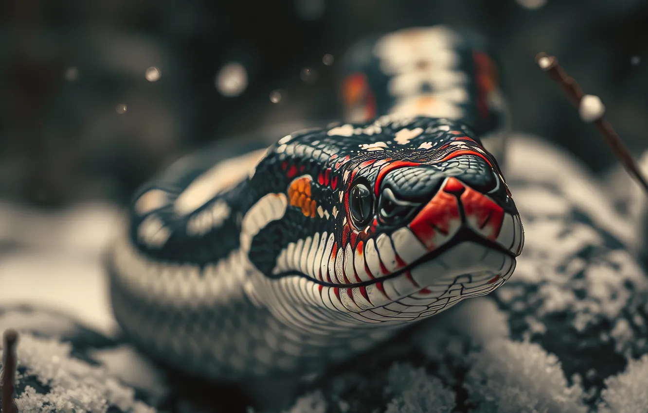 Photo wallpaper black, Snake, orange, head, laying