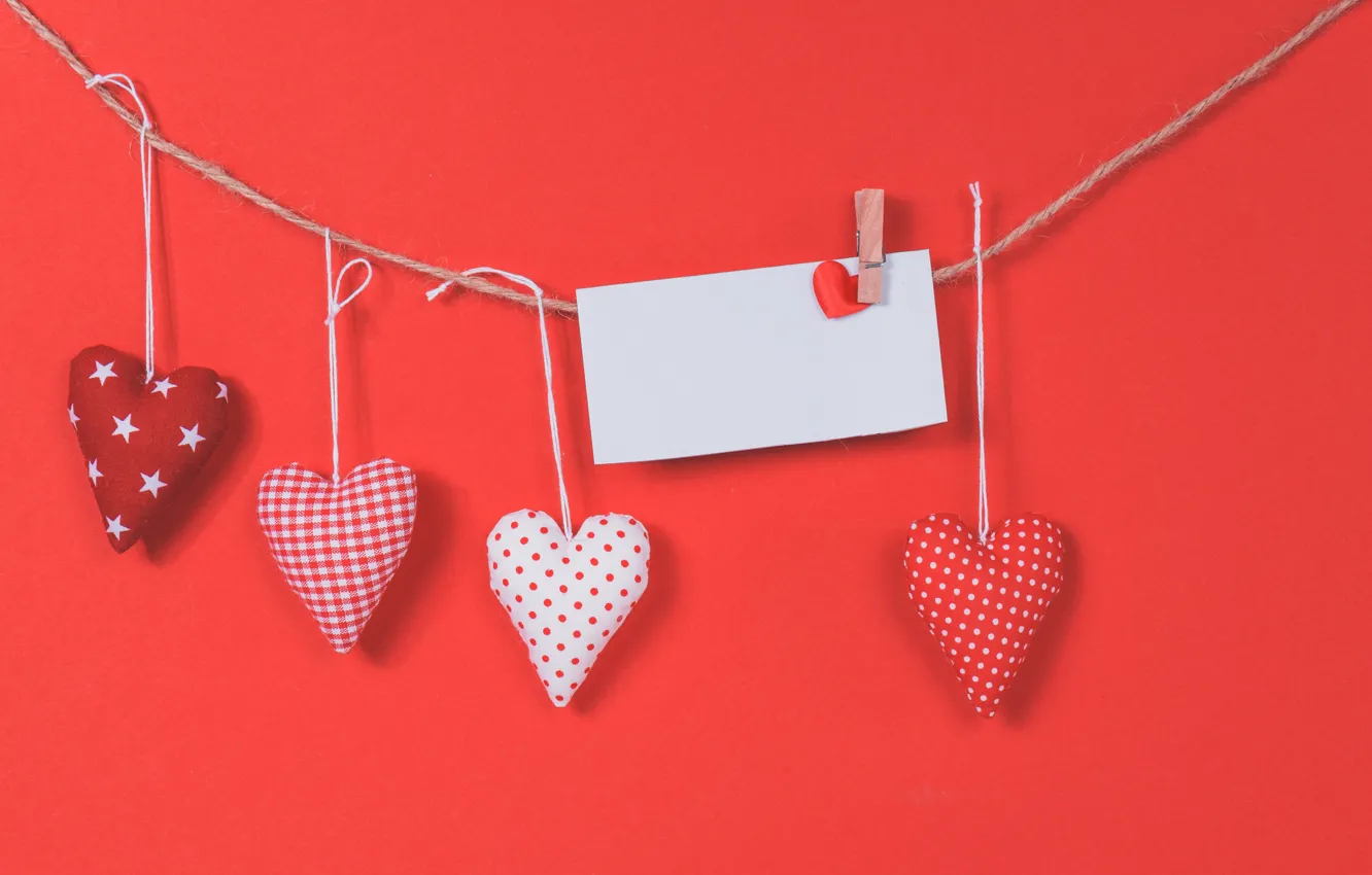 Photo wallpaper Valentine's day, Stitched, sewing, red, white, thread, hanging, holiday