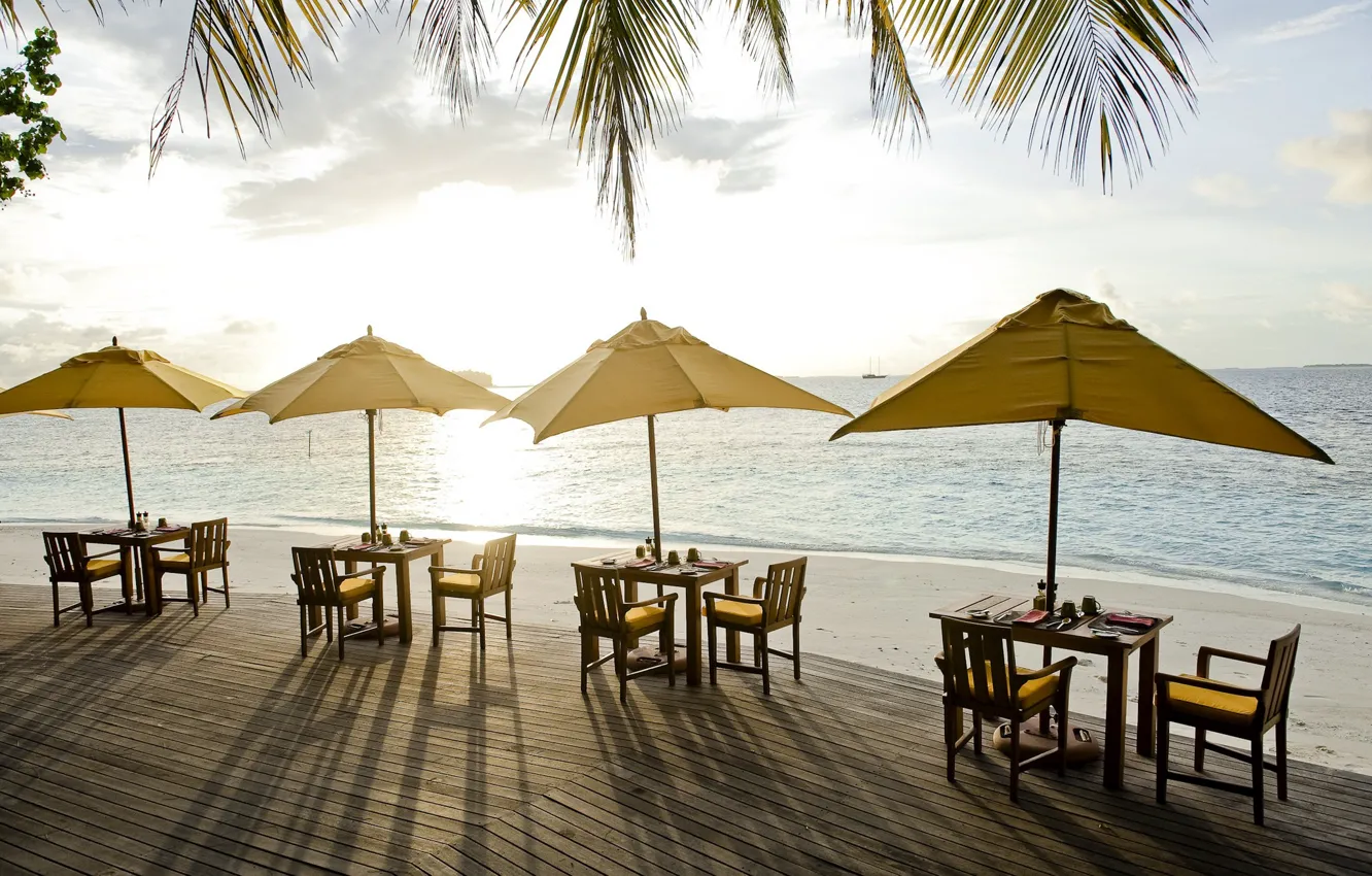 Photo wallpaper sea, beach, restaurant, Restaurant on the beach