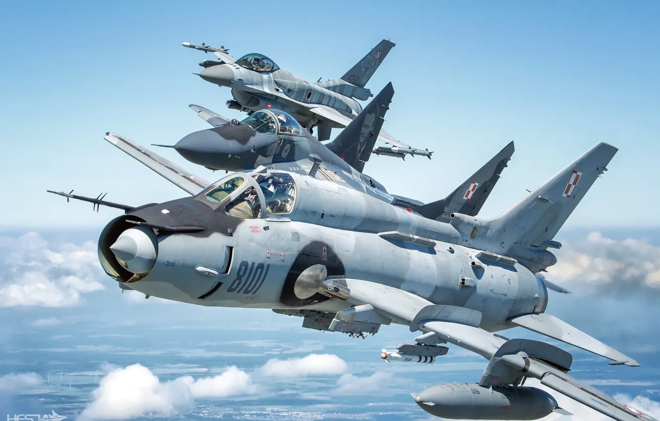Photo wallpaper F-16, The MiG-29, Fighter-bomber, Pilot, F-16 Fighting Falcon, Cockpit, Su-22, Sukhoi Su-22M4