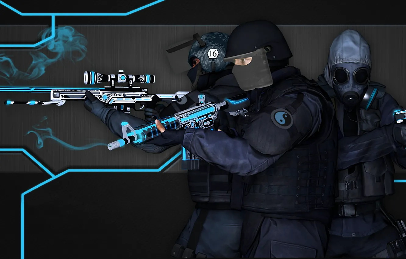 Photo wallpaper line, smoke, the concept, three, special forces, USP, awp, cs go