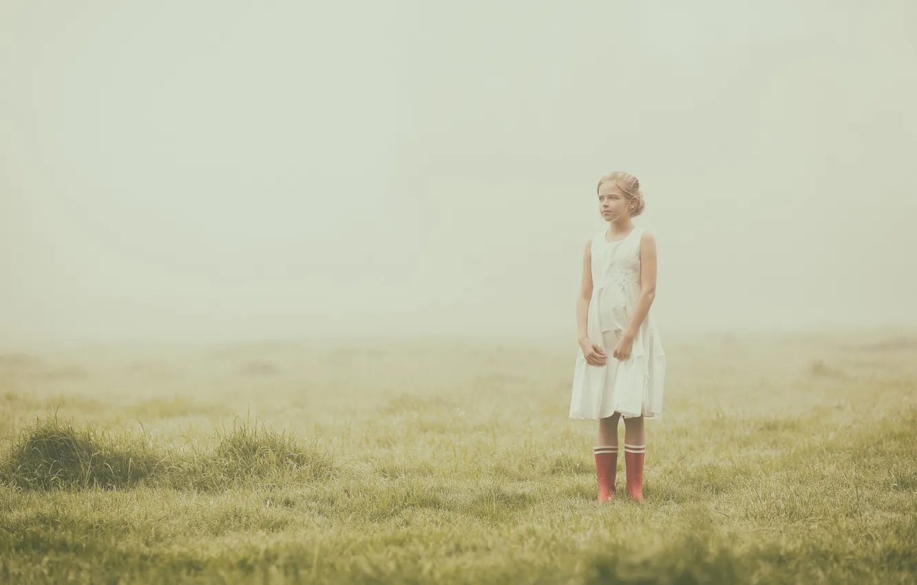 Photo wallpaper fog, Girl, knee