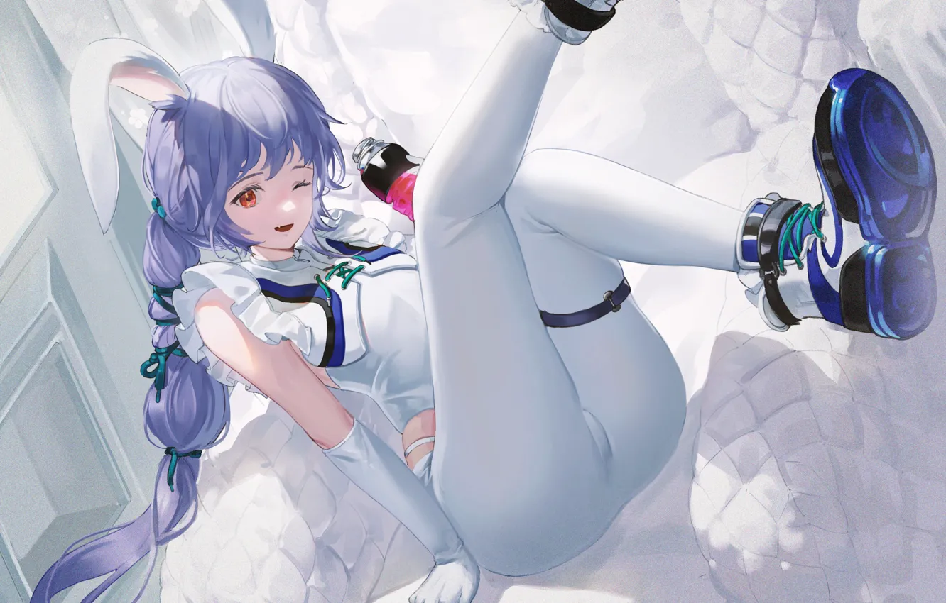 Photo wallpaper girl, lemonade, rabbit ears